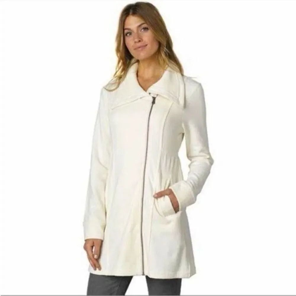 PrAna Cream Mila Asymmetrical Zip Oversized Ribbed Collar Jacket Women's Small